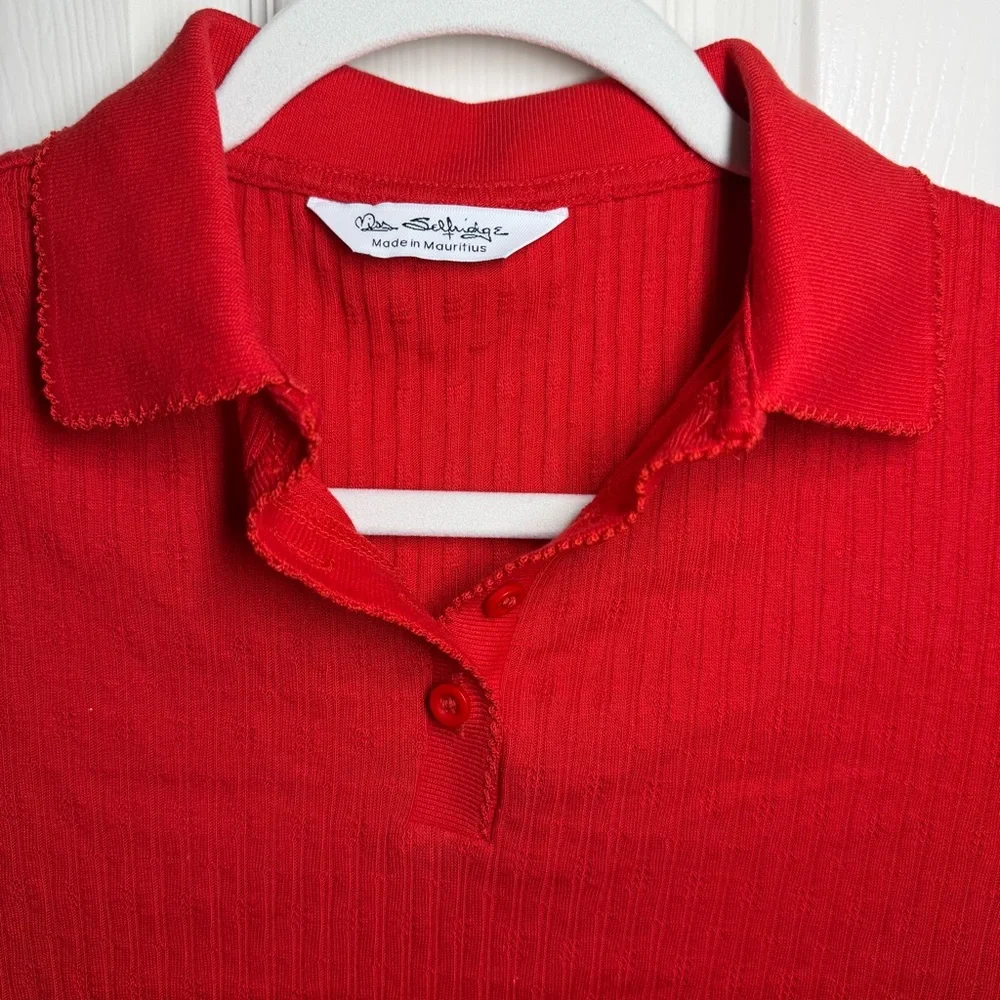 Red Collared Button-Up Top - Picture 5 of 9